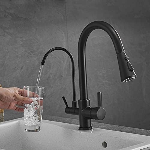 BHFPFZA 3-Way Kitchen Faucet with Pull-Out Spray & Swivel Spout - Brushed el Tap for Under Sink Water Purifier Drinking Water Filter Mixer (Black)