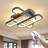 OKELI Schwarze LED-Kronleuchter-Deckenleuchte mit Holzrahmen, 45 cm dimmbare moderne Deckenleuchten für Schlafzimmer mit Fernbedienung, 3000 K–6500 K, 90 W Leuchten für Küche und Esszimmer