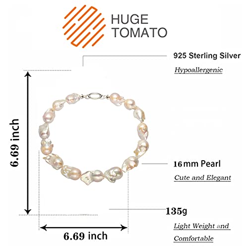 Huge Tomato Large Baroque Pearl Necklace 16Mm Big Freshwater Cultured Pearl Necklace, Aaa White Baroque Pearl Strands With Sliver Clasp #TOP6