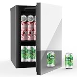 Erivess Compact Freestanding Beverage Refrigerator and Skincare Fridge, 0.9 Cu.Ft Mini Fridge Holds 24 Cans with Mirrored Front Door & Temperature Control for Soda, Beer and Beauty Products