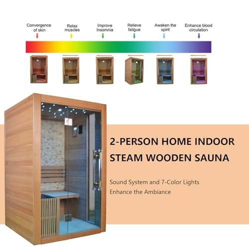 Image of Smartmak Indoor Steam Sauna Room, 2-Person Canadian Hemlock Home Sauna, 3.5KW Harvia Stove, Bluetooth Speaker, Sauna Stones, Wooden Bucket & Scoop, Reading Light(220V)