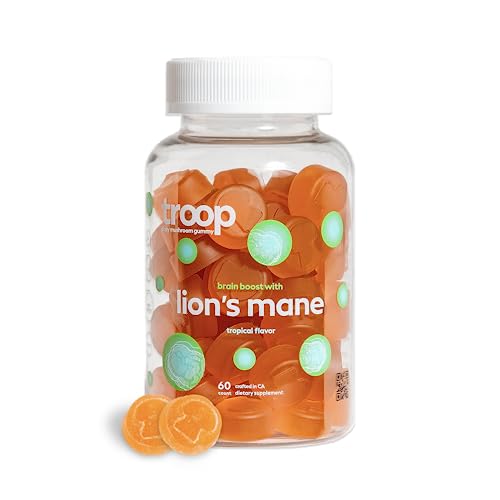 Troop Mushroom Lion's Mane Gummies, Supplement for Focus & Mood, Cognitive, Immune & Memory Support - Brain Boost, Natural Peach Mango Flavored Nootropic with Fruit Body Gummy - Vegan, 60 Count - Image 4