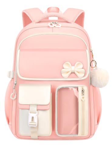 JiaYou Little Girls' School Students Book Bag Outdoor Daypack Backpack with USB Charging Port (Pink, 23 Liters)