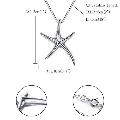 Fanze Starfish Necklace 925 Sterling Silver Polished Lucky Sea Star Pendant Necklace Gift For Women Girls Friends (Silver Tone) #TOP3