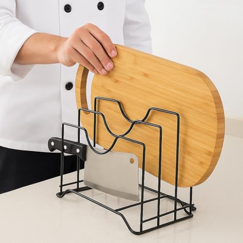 Image of Craft Expertise Black Iron 4-Slot Pan & Pot Rack Organizer - Kitchen Lid Holder, Chopping Board Stand & Multi-Purpose Dish Rack, Heavy-Duty Cookware Storage (9 x 7 x 8.5 Inches)