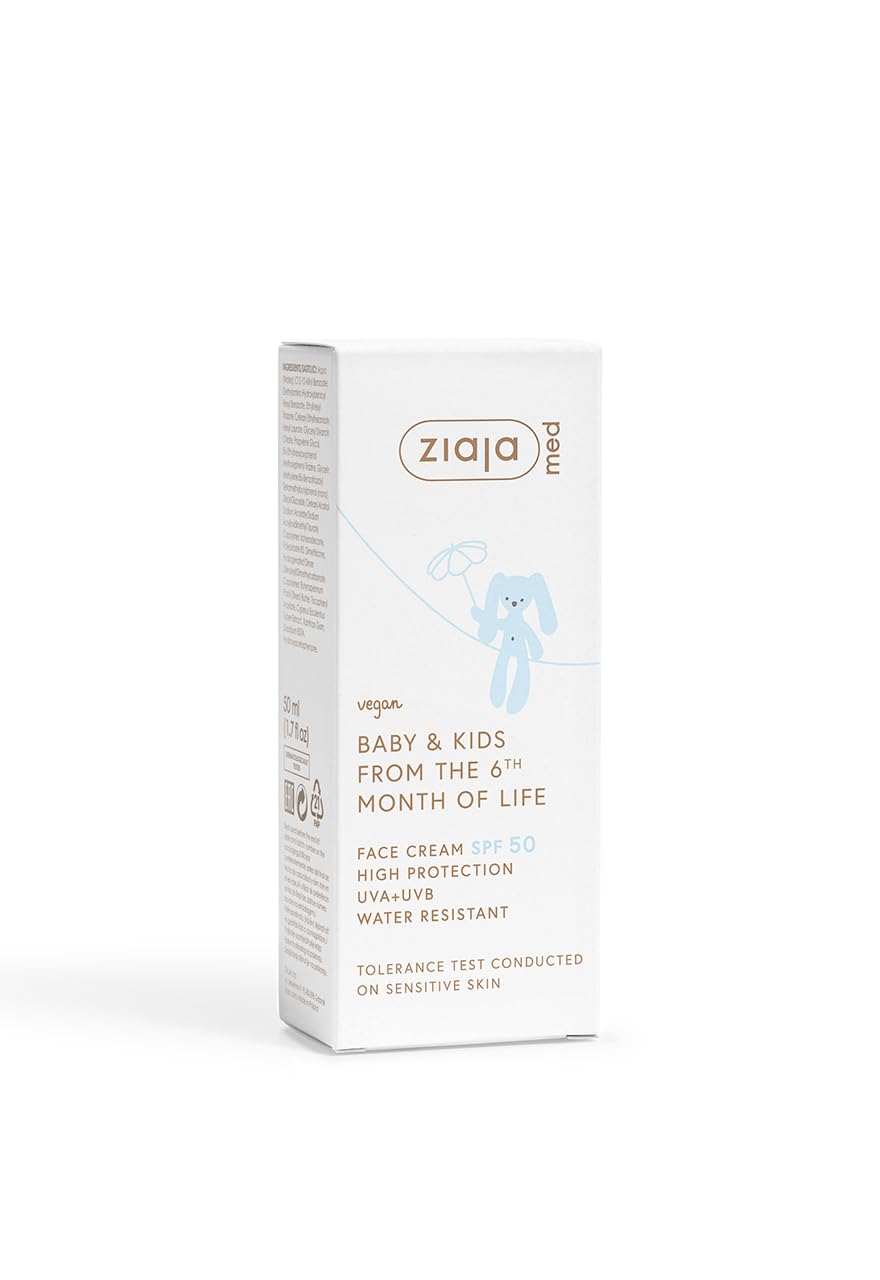 BABY & KIDS Crema Facial Bebé SPF50 | Protección Solar Cara Infantil desde 6 Meses | Resistente al Agua | Con Karité, Vitamina E | 50 ml | Vegana de ZIAJA MED