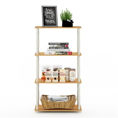 Image of Furinno Turn-N-Tube 4-Tier Multipurpose Shelf Display Rack, Classic Tubes, Beech /White