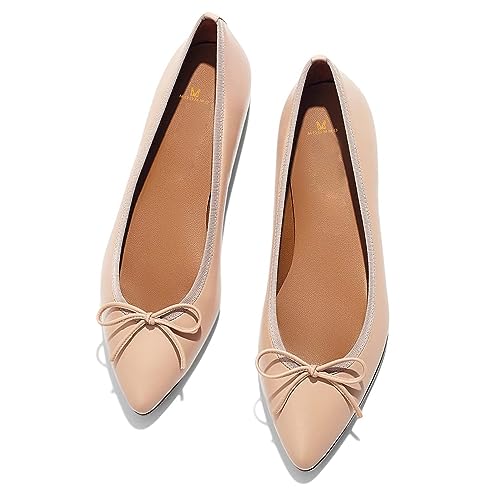 MOOMMO Women Pointed Toe Slip On Bow Flats Comfortable Matte Ballet Flats with Bow 0.5 inch Flat Heel Dress Shoes Pointy Closed Toe Walking Driver Flats Office Ladies Basic Casual 4-11 M US