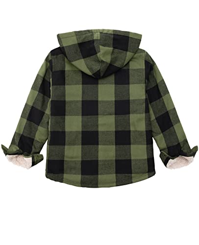 Image of ZENTHACE Boys Sherpa Fleece Lined Flannel Plaid Button Down Shirt Jacket,Hooded Flannel Shirt with Hand Pockets