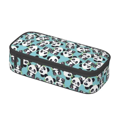 Image of Cute Cartoon Panda Bamboo Large Pencil Case, Pencil Pouch With Zipper Compartments Stationery Pencil Bag For Kids Teens Students School Supplies