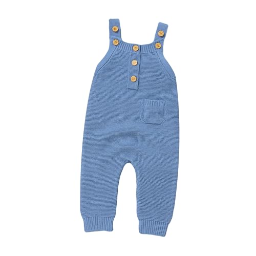 ZAXARRA Newborn Neutral Baby Boys Girls Overalls Button Sleeveless Sweater Romper Ribbed Knit Jumpsuit Fall Winter Clothes