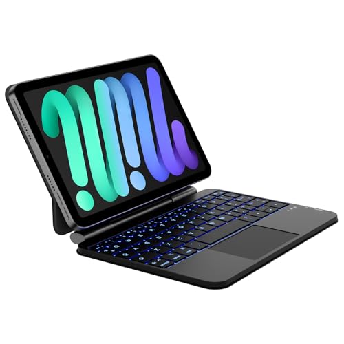 Aioopro iPad mini 7/6 Keyboard Case (8.3-Inch, 2024/2021), Wireless Magic-Style Keyboard with Smart Trackpad, 7-Color Backlit Keyboard Case for iPad mini 7th & 6th Gen - Black