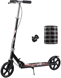 HAO KEAI Kick Scooters for Teens/Adults Scooters Adult Folding Adult Kick With Hand Brake Big Wheels Commuter With Bell And Basket Adjustable Height Supports 220lbs (Color : Black)