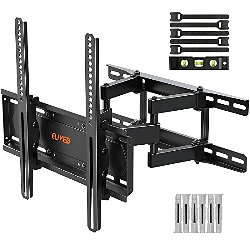 ELIVED TV Wall Bracket Tilt and Swivel TV Mount for Most 26"-55" LCD, LED, OLED Flat / Curved TVs with Max. VESA 400x400mm up to 40KG, Full Motion TV Bracket with Strong Double Arms, EV010