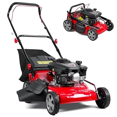 131cc Gas Powered Self Propelled Lawn Mower[Foldable] - Easy to Start, 3 in 1 Multi Functional Gas Push Lawnmower with 50L Grass Tank for Yard Garden, Self-Propelled Rear Wheel System Red
