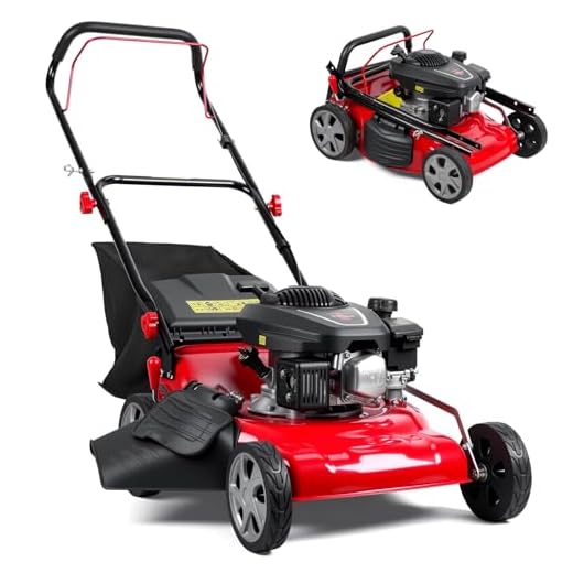 131cc Gas Powered Self Propelled Lawn Mower[Foldable] - Easy to Start, 3 in 1 Multi Functional Gas Push Lawnmower with 50L Grass Tank for Yard Garden, Self-Propelled Rear Wheel System Red