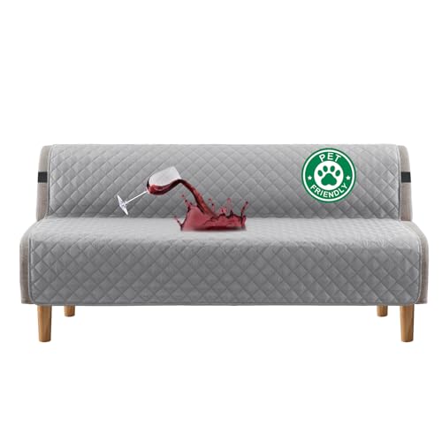 Turquoize 100% Waterproof Futon Cover Futon Slipcover Washable Armless Sofa Bed Slipcover Protector Seat Width Up to 70" with Adjustable Elastic Strap Anti-Slip for Dogs, Dove Gray