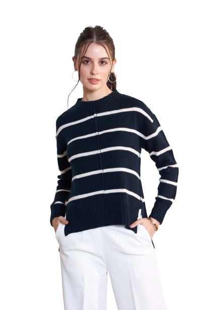 salt attire Penelope Navy & White Striped Knit Sweater-picture-45