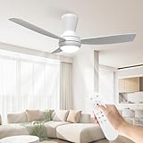 Airwit 106cm Steckflügel Deckenventilator mit Beleuchtung Leise, Weiß Deckenventilator mit Licht und Fernbedienung, Dimmbar Lampe mit Ventilator für Schlafzimmer, Wohnzimmer, Schnellmontage