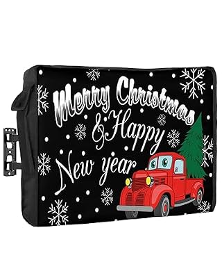 Outdoor TV Cover 80 to 85 Inches, Christmas Happy New Year Red Car Waterproof and Weatherproof TV Cover with Remote Control Pocket, Flat Screen TV Cover Protector for Outside TV