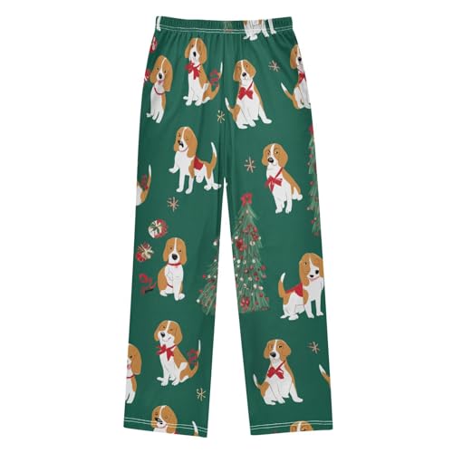 ZZXXB Xmas Beagle and Tree Boys Long Pants Soft Trousers Elastic Waist Kids Lounge Bottoms with Pockets S-XL2