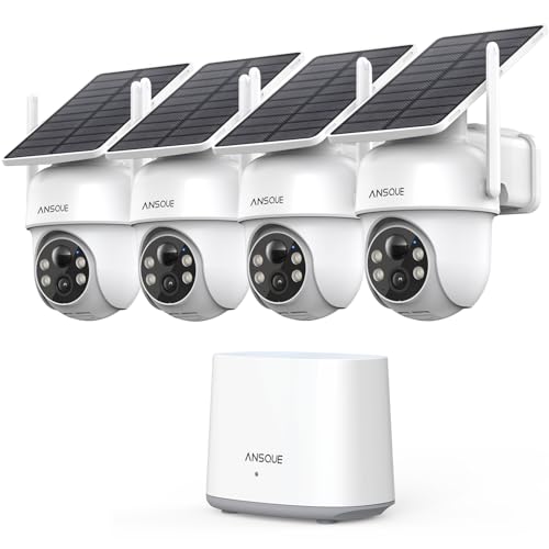 Security Cameras Wireless Outdoor Home System, 4 Camera Kit, No Subscription Fees, Solar Powered, Local Storage, 365-Day Battery Life, 360°PTZ Surveillance, Auto Tracking, 2K Color Night Vis