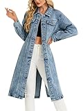 LifeShe Women Denim Jacket Button Down Maxi Long Jean Trench Coat With Pocket