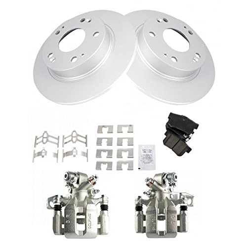 Image of TRQ Rear Brake Pad and Rotor Set Ceramic G Coated Solid Rotors Calipers | For 2013-2015 Acura ILX 2006-2015 Honda Civic