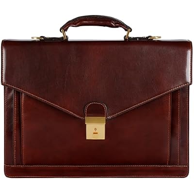 Time Resistance Leather Briefcase for Men - Business Laptop Bag - Italian Handmade Leather Bag - Attache - Gift Box Included
