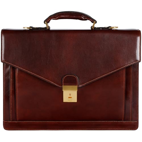 Time Resistance Leather Briefcase for Men - Business Laptop Bag - Italian Handmade Leather Bag -...