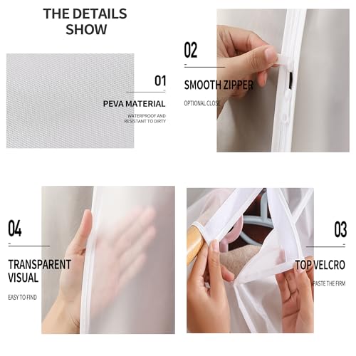 QH7 Lange Staubdichte Kleidersäcke, Transparente PEVA Kleiderhülle Große Kleiderschutzhülle für Kleidung mit Reißverschluss Staubschutz Aufbewahrungstasche für Anzug Mantel T-Shirt Jacke(80x50x120)cm