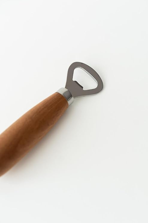 Ahşap Saplı Şişe Açacağı, Akasya Ağacı ve Paslanmaz Çelik, 15x3 cm, Ergonomik Tasarım, Bira ve İçecek Şişeleri için