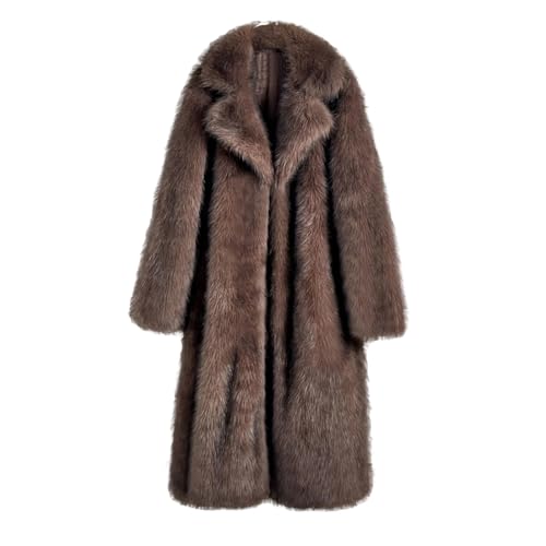 DorkasDE Damen Pelz Mantel Fellmantel Kunstpelz Jacke Lang Warm Winterjacke (DE/NL/SE/PL, Alphanumerisch, XL, Regular, Regular, Kaffee)