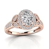 Pretty Jewels Leaf Style, Center 7.5x5.5mm Oval Cut Lab Created Moissanite And Natural White Diamond