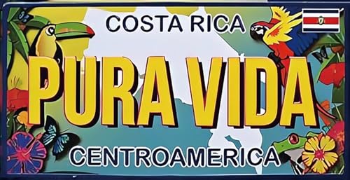 Plaque en métal rétro Costa Rica Pura Vida pour voiture - Décoration murale vintage - 15,2 x 30,5 cm