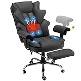 HOMREST Ergonomic Executive Office Chair with 6-Point Vibration & Heat - Reclining Managerial Chair with Adjustable Footrest and Armrests,Big and Tall Leather Home Office Desk Chairs(Black)