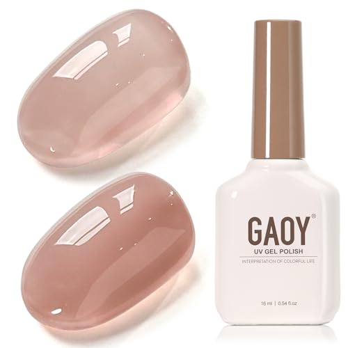 GAOY Nude Jelly Gel Nail Polish, 16ml Sheer Translucent Netural Soak Off Gel Polish, UV Light Cure for Nail Art DIY at Home, 3157 Bare Glow