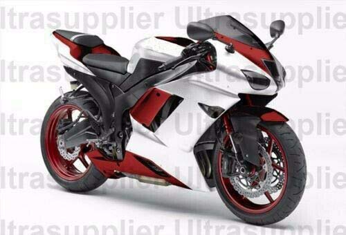 LJBusRoll White w Red Injection Fairing Kit ABS Plastic for 2007-2008 Kawasaki Ninja ZX-6R ZX6R Motorcycle Complete Bodywork Fairing 07 08