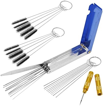 Anxingo 4 Pcs Carburetors Carbon Dirt Jet Remove Cleaner Tool Kit, 13 Wire Torch Tip Cleaner Wires Tool Set, 10 Nylon Brushes, 20 Cleaning Needles Stainless Steel Wrench Tool for ATV Moped Welder Carb