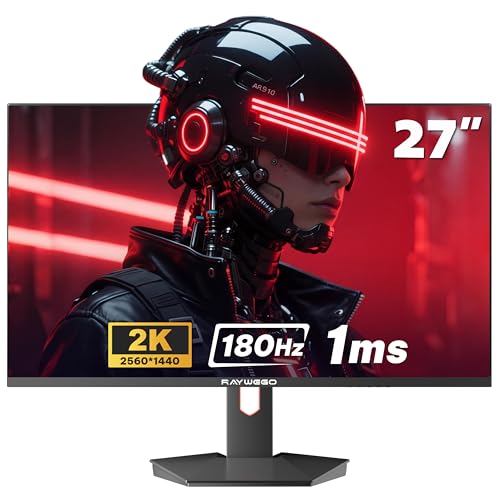 Raywego 27 inch 2K Gaming Monitor 180Hz, QHD 2560x1440 Computer Monitor, AMD FreeSync, HDMI 2.0 x2, DisplayPort, 99% sRGB for Gamers
