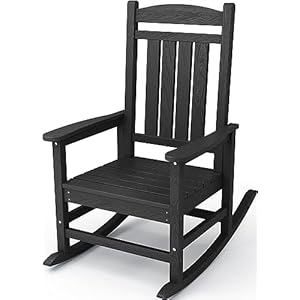 KINGYES Outdoor Rocking Chairs HDPE All Weather Patio Rocking Chairs High Back Porch Rocker for Adult Black