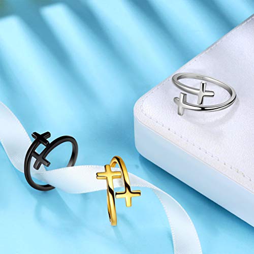 S925 Sterling Silver Polished Cross Ring Women Adjustable Double Wrap Sideways Cross Ring Easter Gifts For Women Mom Daughter Girls Inspirational Jewelry Christian Gifts For Her Wife Men Friend Fr009W #TOP3