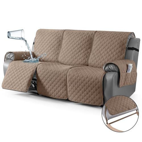 TAOCOCO 100% Waterproof Recliner Couch Covers, Recliner Sofa Covers with Leg Straps, 1-Piece Washable Reclining Sofa Cover with Pocket Couch Protector for Pets Kids(3 Seater, Khaki) by TAOCOCO - Used condition - US$63.27