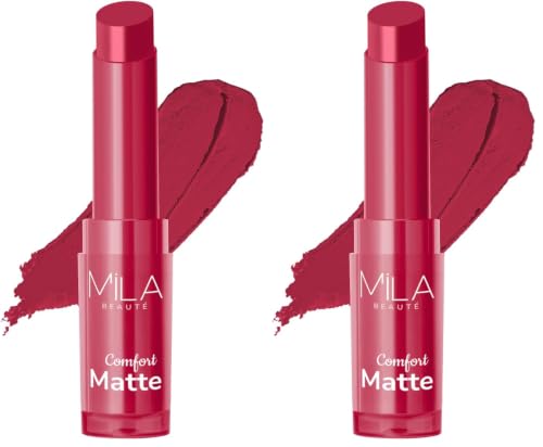 Image of Mila Beaute Creamy Comfort Matte Long-Lasting Lipstick for Women | Highly Pigmented & Hydrating Lipstick with Jojoba | Single Swipe Application | Suitable for Indian Skin Tones - MAGENTA PINK