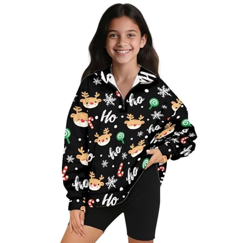 Girls 1/4 Zip Pullover Sweatshirt Fall Long Sleeve Athletic Top, Comfortable Casual Knit Sportswear for Kids 5-14Y