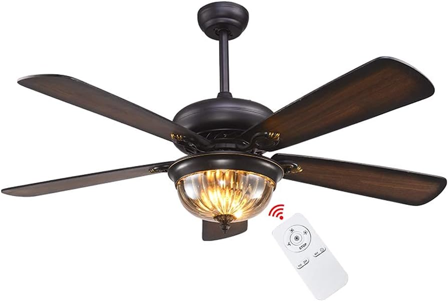 WLABCD Ø108Cm Ventilador de Techo Retro de Madera Hoja de Ventilador de Madera con Control Remoto Silenciosos Ventiladores de Techo Fijación Control Remoto para Sala de Estar Dormitorio Techo Ventila