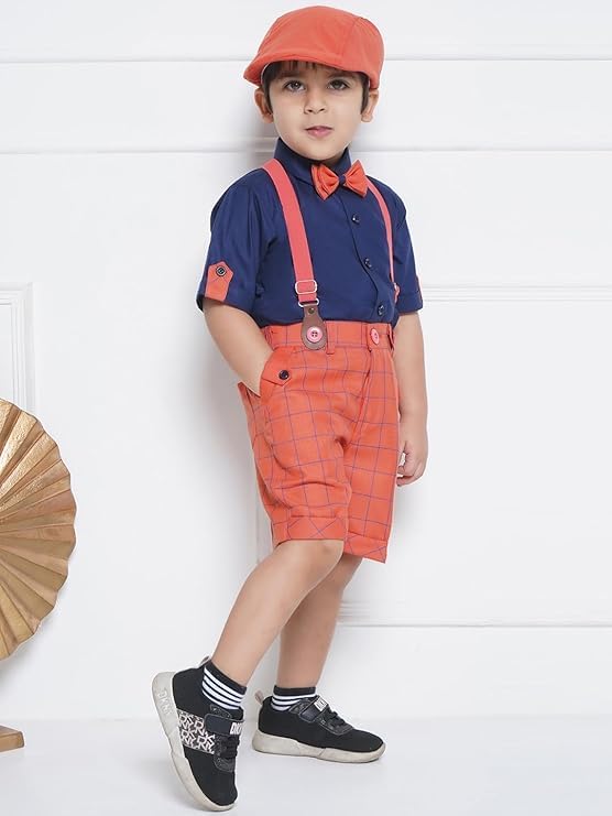 Image of AJ DEZINES Kids Casual Wear Clothing Cotton Shirt Short Set For Boys