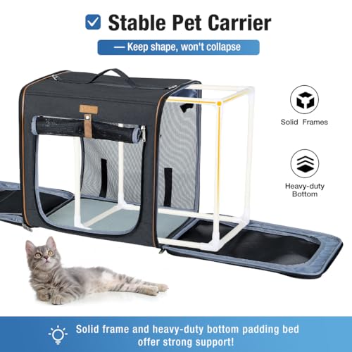 Lekereise Large Cat Carrier for 2 Cats, 2-in-1 Cat Travel Carrier with Litter Box, (17.7" x2) x16.5"x13" Pet Carrier with Zipper Locks for Moving Across The Country (No Hammock) - Black - Image 4