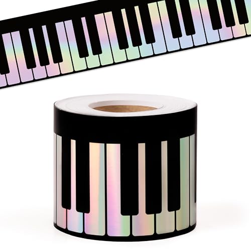 Image of BeYumi Piano Keyboard Border Trim - 65ft Back to School Musical Keyboard Holographic Straight Rolled Border Trim Iridescent Music Keys Bulletin Board Classroom Office Chalkboard Door Party Decoration