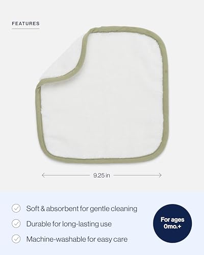 Image of Lalo Baby Washcloths 3-Pack - 100% Organic Cotton, Soft & Absorbent, Gentle on Sensitive Skin, Machine Washable Soft Kids Washcloths - Sage